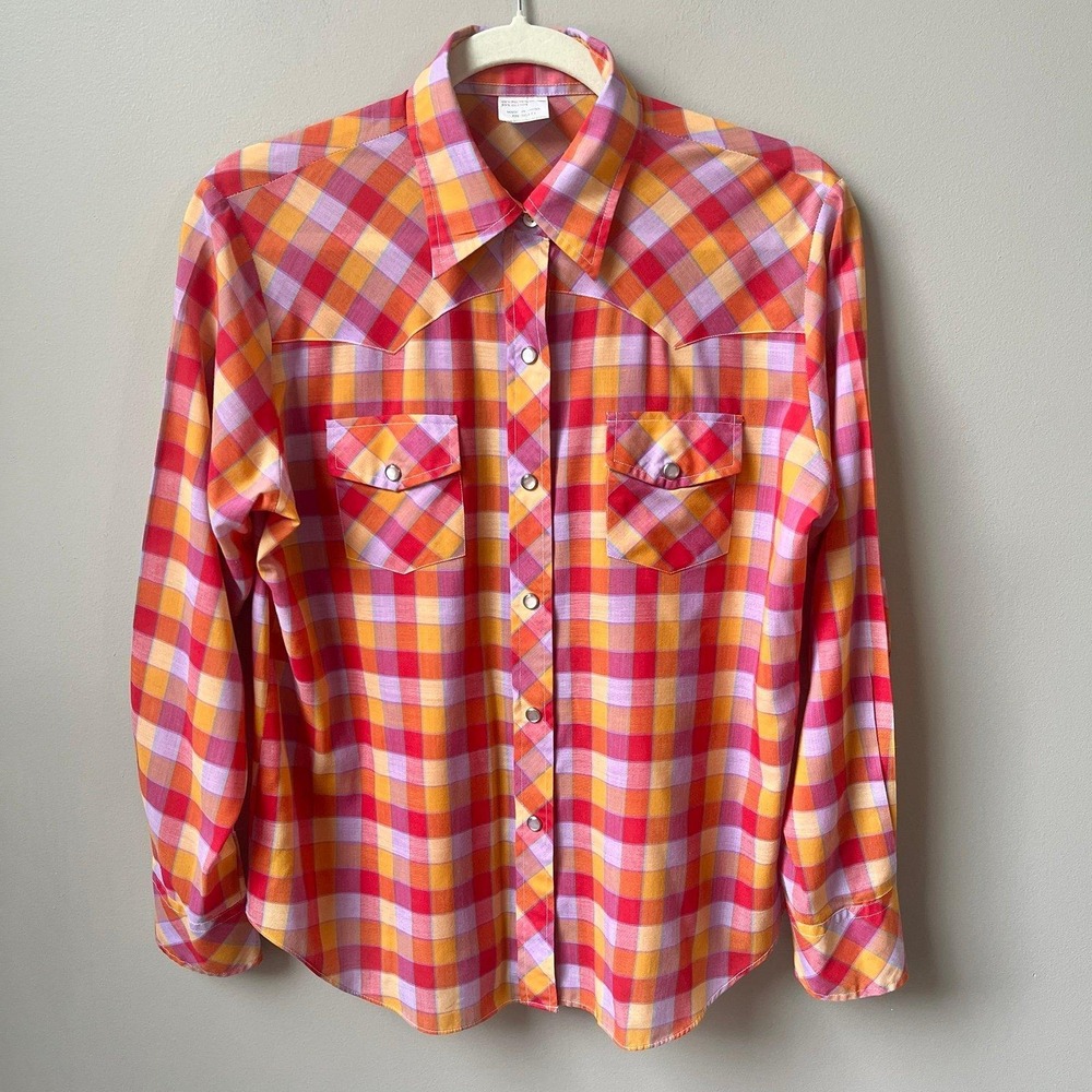 Vintage Western Shirt Women's Small Plaid Feminine Pink Purple Country Festival